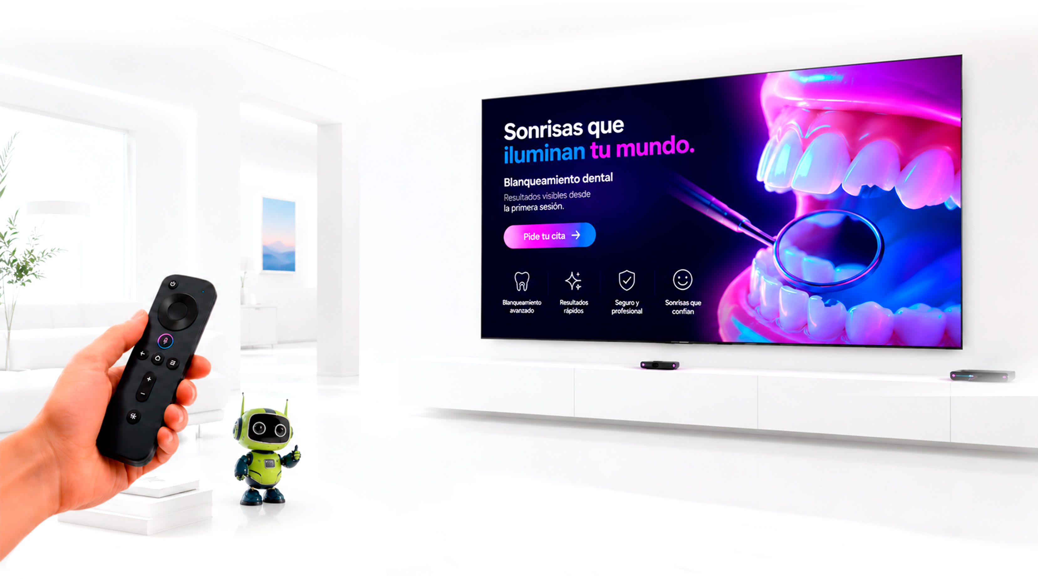 Pantalla ControlTV en la sala de espera de una clínica dental